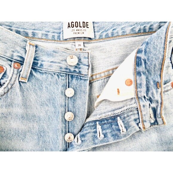 Agolde Jamie Classic High Rise  Distressed Button Fly Jeans Blue SZ 26 - Picture 16 of 16